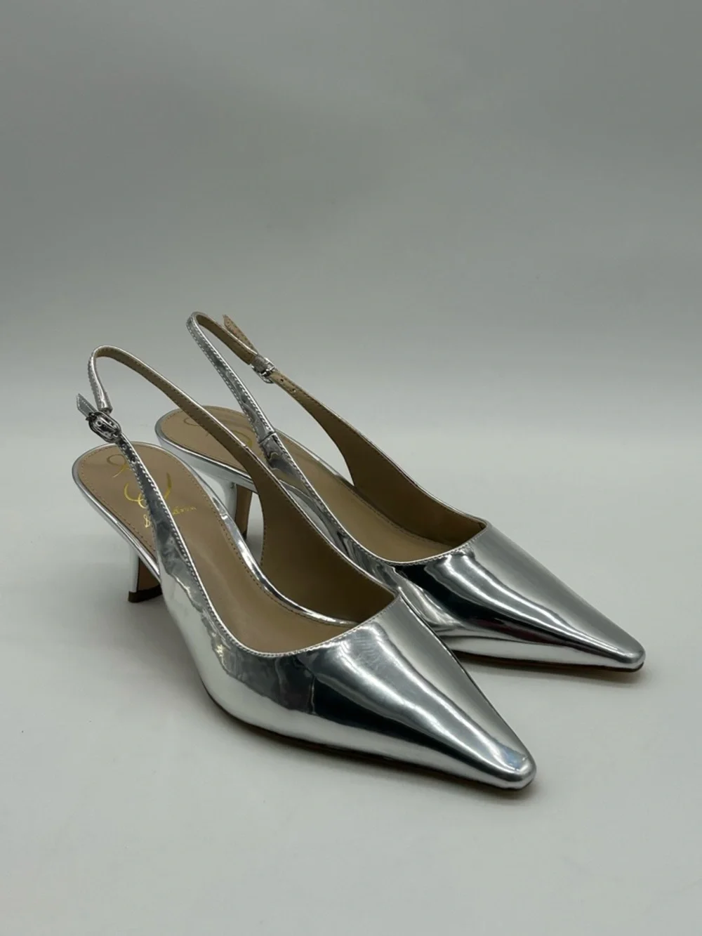 Sam Edelman Bianka Silver Slingback Heels Patent Pointed Toe Kitten Heel 7.5W - Picture 4 of 13